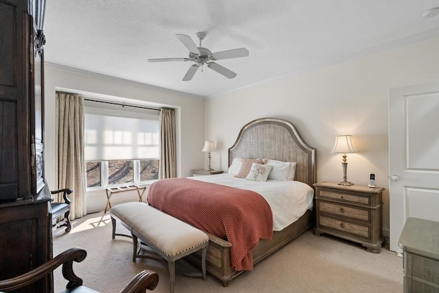 334 Birchwood Ter, Harbor Springs, MI 49740 - bedroom featuring light carpet, ornamental molding, and ceiling fan