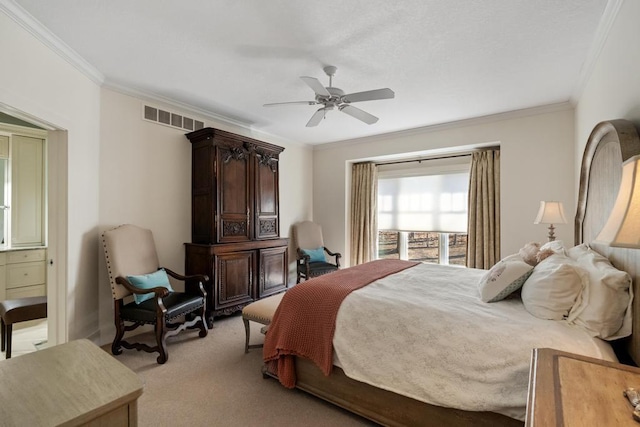 334 Birchwood Ter, Harbor Springs, MI 49740 - bedroom featuring ornamental molding, light colored carpet, and ceiling fan