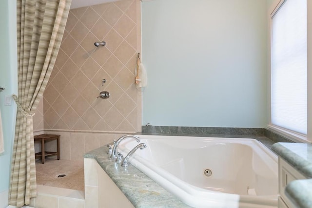 334 Birchwood Ter, Harbor Springs, MI 49740 - full bathroom featuring a whirlpool tub and tiled shower