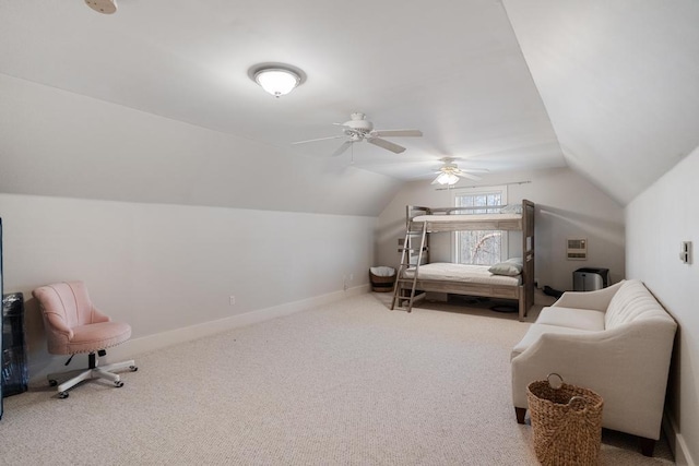 334 Birchwood Ter, Harbor Springs, MI 49740 - bedroom featuring lofted ceiling, carpet floors, baseboards, and ceiling fan