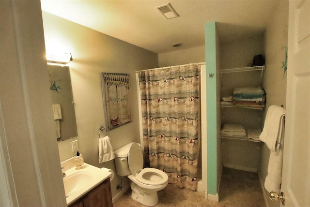 3330 Commodore Dr, East Jordan, MI 49727 - bathroom featuring toilet, vanity, and a shower with curtain