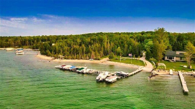 3330 Commodore Dr, East Jordan, MI 49727 - dock area with a water view and a forest view