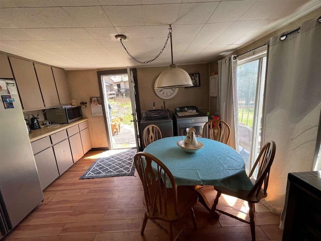 9690 Lake St, Ellsworth, MI 49729 - dining room featuring light wood-type flooring and washer and clothes dryer