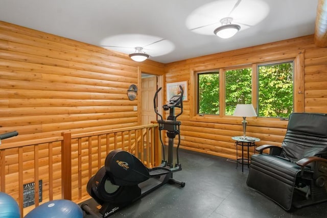 1442 Indian Point Rd, Brutus, MI 49716 - workout area with log walls
