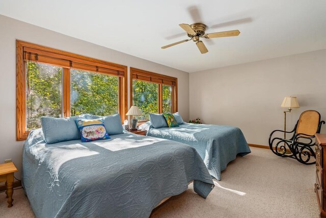 1442 Indian Point Rd, Brutus, MI 49716 - carpeted bedroom with multiple windows, ceiling fan, and baseboards