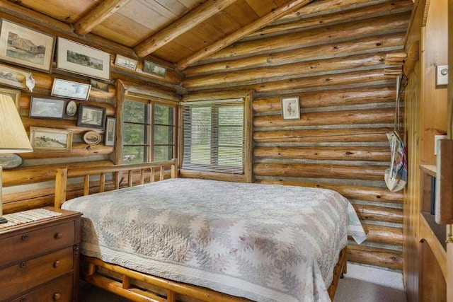1400 Michigan Ave, East Jordan, MI 49727 - bedroom with wood ceiling and log walls