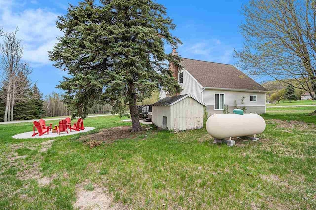 3190 Spring Dr, Boyne Falls, MI 49713 - view of green lawn with an outdoor fire pit