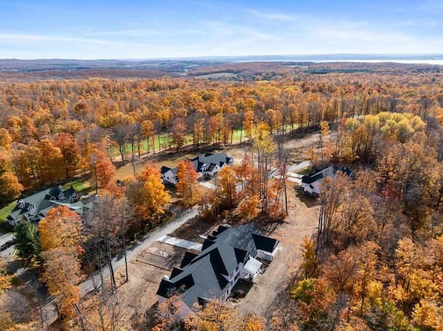 view of subject property featuring a heavily wooded area