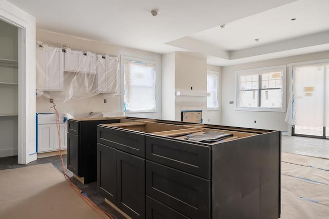 kitchen with dark cabinets, plenty of natural light, and a kitchen island