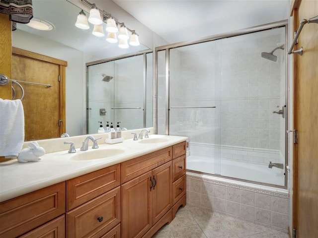 998 N Shr, Walloon Lake, MI 49796 - full bath with tiled shower / bath combo, tile patterned flooring, and double vanity