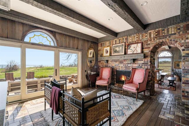 110 Birchwood Dr, Harbor Springs, MI 49740 - living room with beamed ceiling and arched walkways
