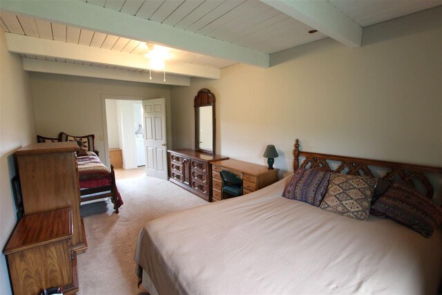4155 Welsch Rd, Petoskey, MI 49770 - carpeted bedroom featuring beam ceiling and wooden ceiling