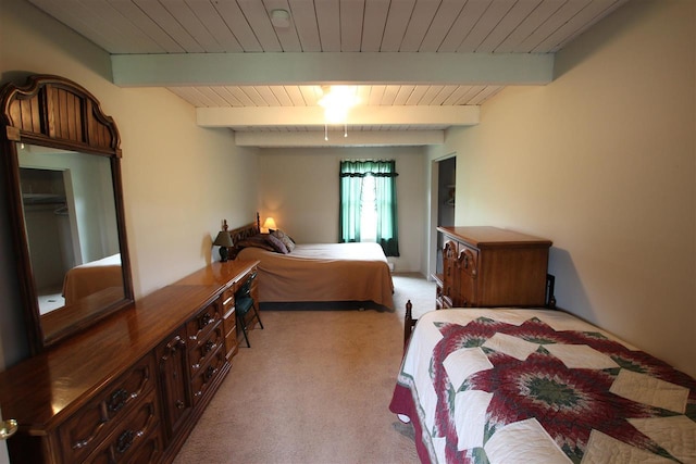4155 Welsch Rd, Petoskey, MI 49770 - bedroom with carpet floors, beamed ceiling, and wood ceiling
