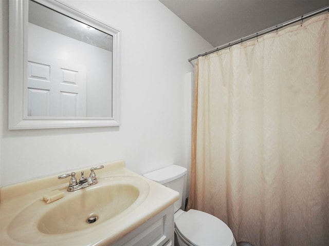 2729 Ranney Rd, East Jordan, MI 49727 - bathroom with toilet, vanity, and a shower with shower curtain