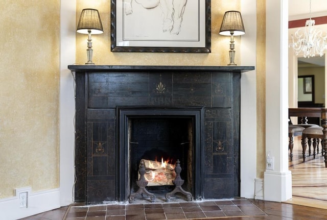 702 Michigan, Petoskey, MI 49770 - detailed view of a fireplace and a chandelier