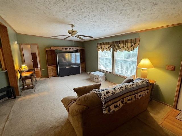 15500 Riverside Trl, Wolverine, MI 49799 - carpeted living room with ceiling fan and a textured ceiling