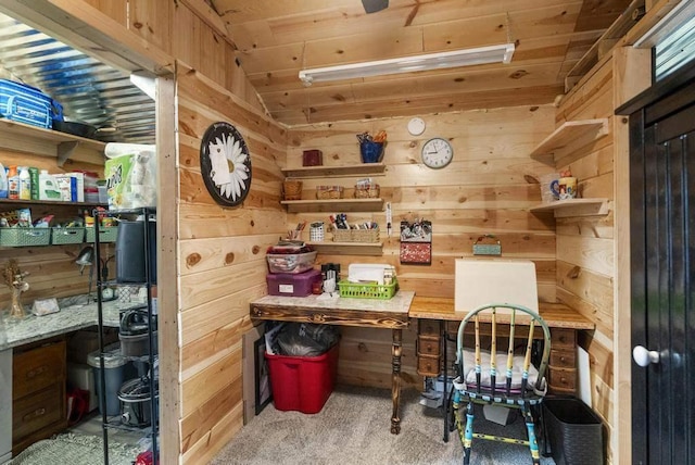 3622 Big Sky Trl, Gaylord, MI 49735 - carpeted home office with wood walls