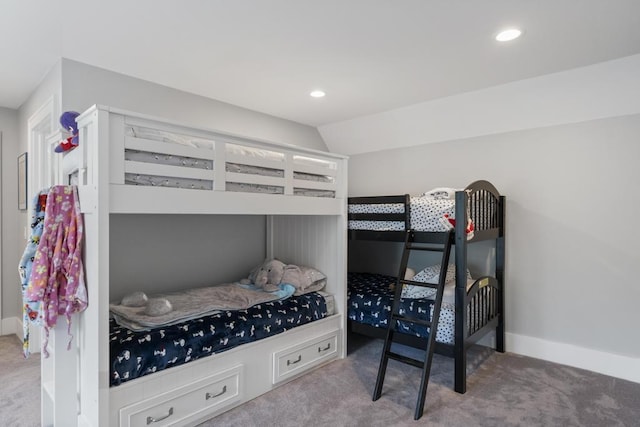 4435 Lake Shore Dr, Charlevoix, MI 49720 - carpeted bedroom with recessed lighting, baseboards, and lofted ceiling