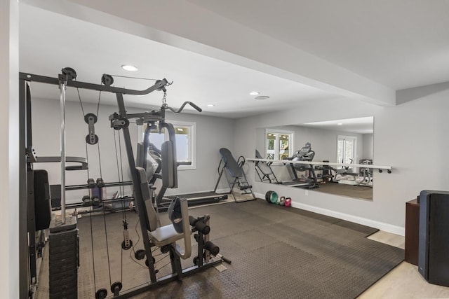 4435 Lake Shore Dr, Charlevoix, MI 49720 - exercise room featuring recessed lighting and baseboards