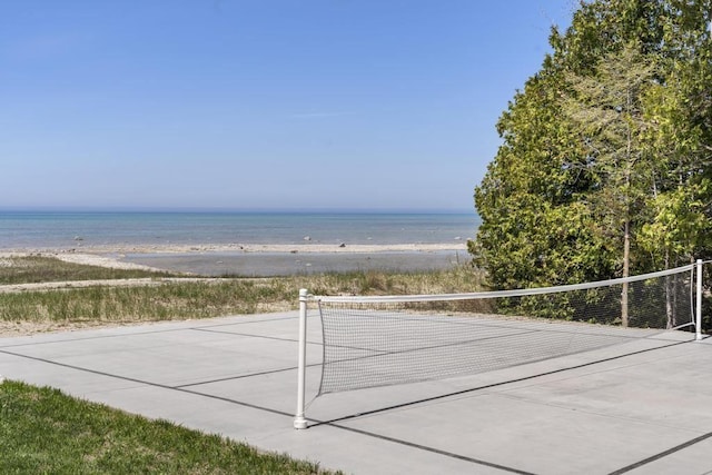 4435 Lake Shore Dr, Charlevoix, MI 49720 - view of patio featuring volleyball court and view of water and beach
