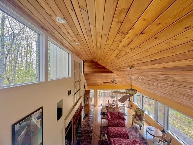 3237 Greenbriar, Harbor Springs, MI 49740 - sunroom / solarium featuring wooden ceiling, healthy amount of natural light, and high vaulted ceiling