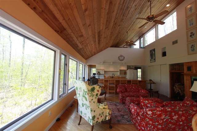 3237 Greenbriar, Harbor Springs, MI 49740 - sunroom with hardwood / wood-style flooring, wood ceiling, and high vaulted ceiling