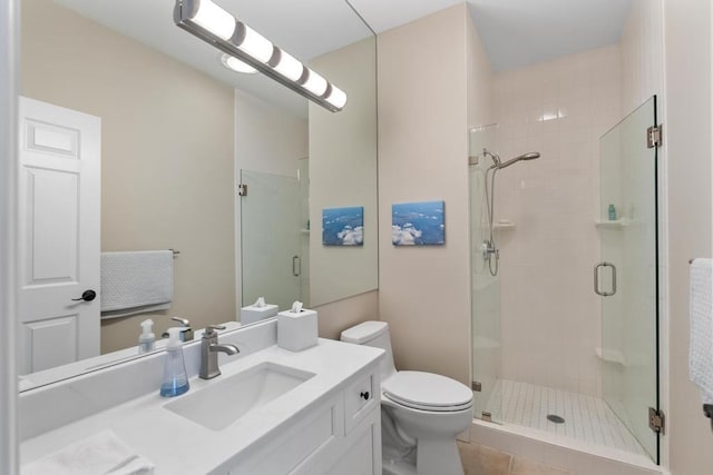 4104 Harborview Rdg Unit 28, Bay Harbor, MI 49770 - full bath with a stall shower, toilet, vanity, and tile patterned floors
