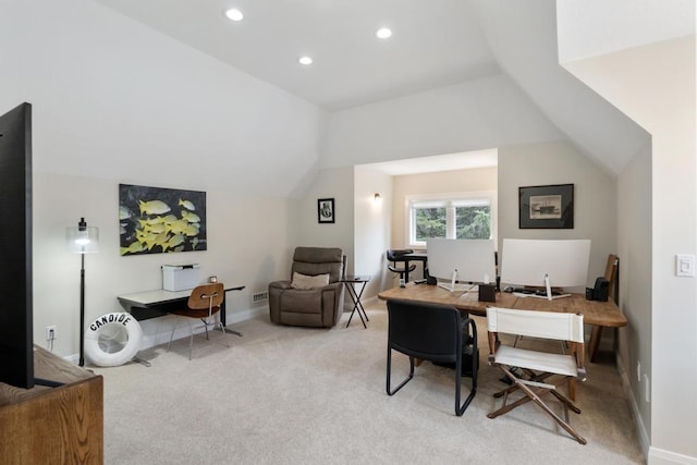 4104 Harborview Rdg Unit 28, Bay Harbor, MI 49770 - office with light colored carpet, vaulted ceiling, recessed lighting, and baseboards