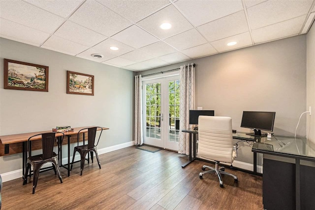 1766 Chippewa Bch, Indian River, MI 49749 - office area featuring french doors, wood finished floors, a paneled ceiling, and recessed lighting