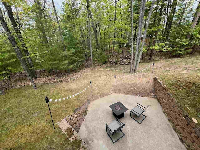 1766 Chippewa Bch, Indian River, MI 49749 - view of yard featuring a fire pit and a patio