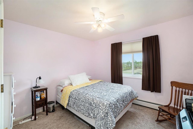 806 Arlington Unit 11, Petoskey, MI 49770 - bedroom with baseboard heating, light colored carpet, and ceiling fan