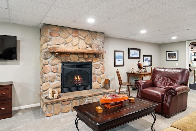 2018 Greenbriar Ter, Harbor Springs, MI 49740 - living room with carpet floors, a fireplace, and baseboards