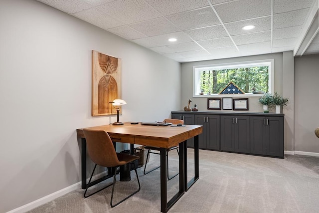 2018 Greenbriar Ter, Harbor Springs, MI 49740 - home office with light colored carpet, baseboards, a paneled ceiling, and recessed lighting