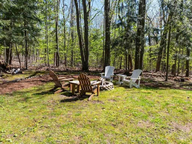 2018 Greenbriar Ter, Harbor Springs, MI 49740 - view of grassy yard with an outdoor fire pit