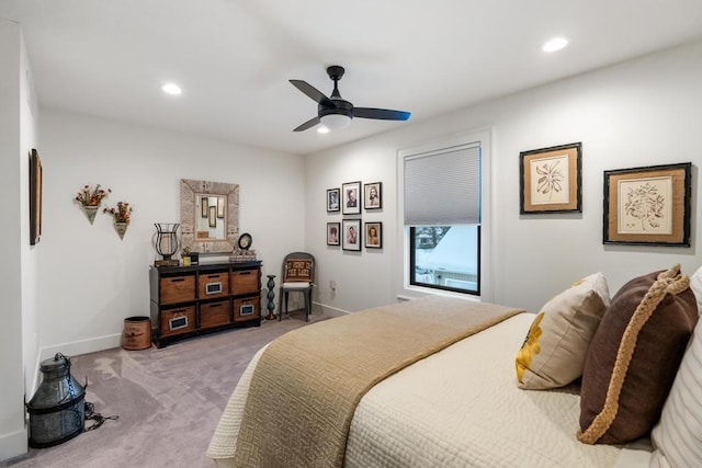917 Grove St, Petoskey, MI 49770 - bedroom featuring carpet, baseboards, recessed lighting, and a ceiling fan