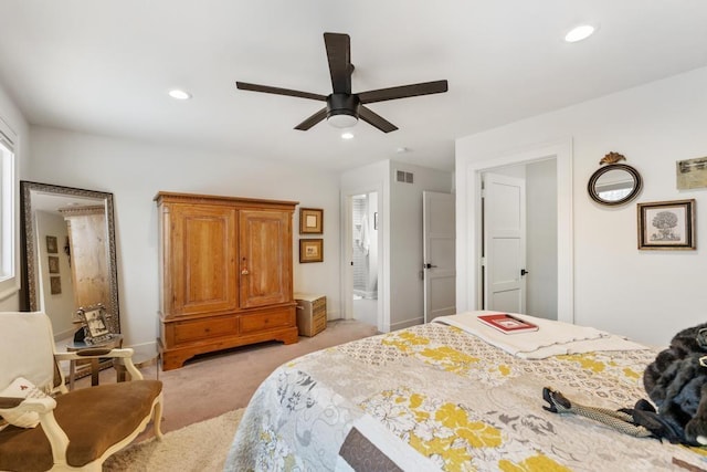 917 Grove St, Petoskey, MI 49770 - bedroom with light carpet, recessed lighting, and ceiling fan