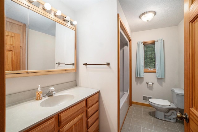 4024 Behling, Boyne City, MI 49712 - full bath featuring toilet, vanity, tile patterned flooring, a textured ceiling, and shower / tub combo
