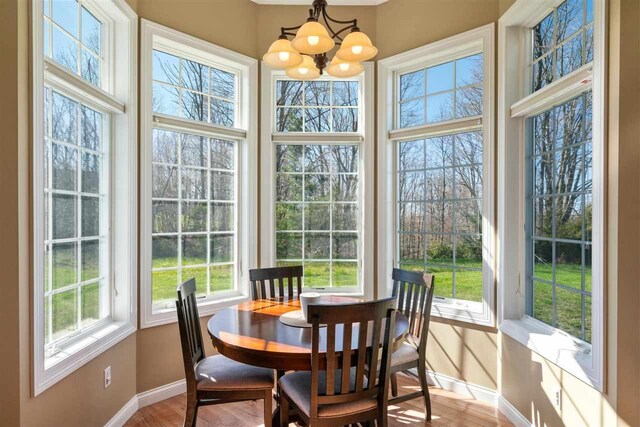 8530 Dustin Ln, East Jordan, MI 49727 - sunroom / solarium featuring a chandelier