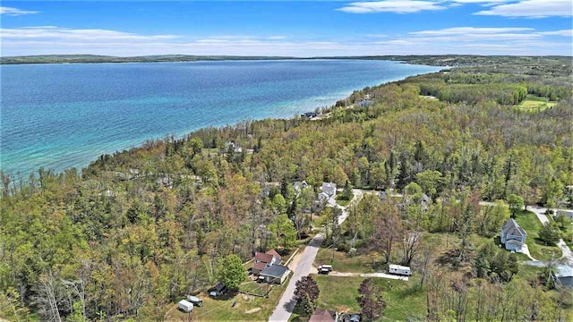 6073 Rocky Beach Ave, Charlevoix, MI 49720 - aerial view of property and surrounding area with a forest and a large body of water
