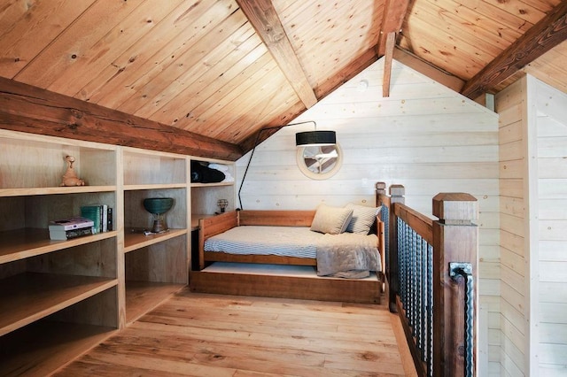 2149 Old Horton Bay Rd, Boyne City, MI 49712 - bedroom featuring wooden ceiling, hardwood / wood-style floors, and wooden walls