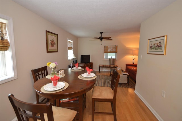 413 E Main St, Boyne City, MI 49712 - dining area featuring light wood finished floors, ceiling fan, and baseboards