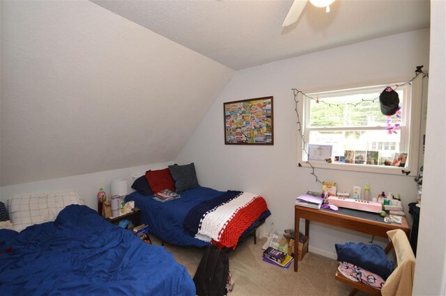 413 E Main St, Boyne City, MI 49712 - bedroom with carpet, lofted ceiling, and a ceiling fan
