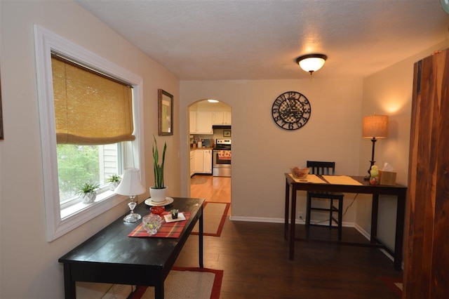 413 E Main St, Boyne City, MI 49712 - dining space featuring arched walkways, wood finished floors, and baseboards