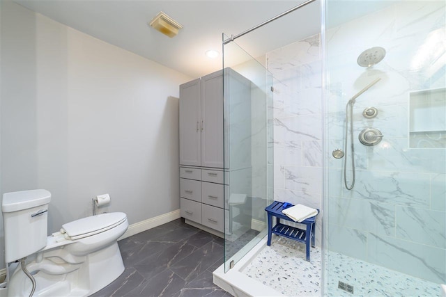 6040 Pine Lake Club Dr Unit 24, Charlevoix, MI 49720 - full bathroom with marble look tile flooring, walk in shower, toilet, baseboards, and recessed lighting