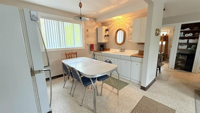 8902 Pickerel Lake Rd, Vanderbilt, MI 49795 - kitchen with white cabinetry, a sink, and baseboards