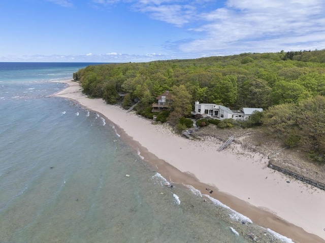 680 N Lake Shore Dr, Harbor Springs, MI 49740 - drone / aerial view of waterfront with a beach and a heavily wooded area