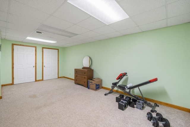 4545 Lintlong Rd, Petoskey, MI 49770 - exercise area with carpet floors, baseboards, and a drop ceiling