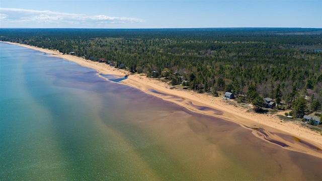 15718 N Blueberry Ln, Paradise, MI 49768 - aerial view of property's location featuring a heavily wooded area and expansive beach