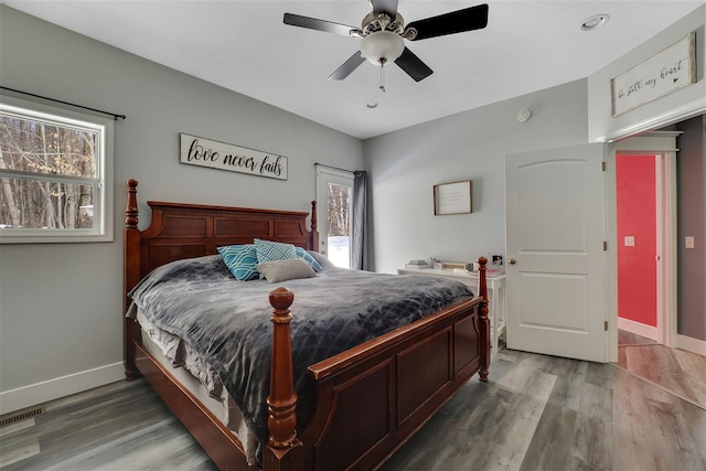 7101 Partridge Pl, Gaylord, MI 49735 - bedroom with light wood-type flooring, baseboards, ceiling fan, and recessed lighting