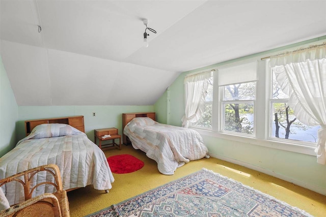 306 E Dixon Ave, Charlevoix, MI 49720 - bedroom featuring lofted ceiling, carpet floors, and baseboards